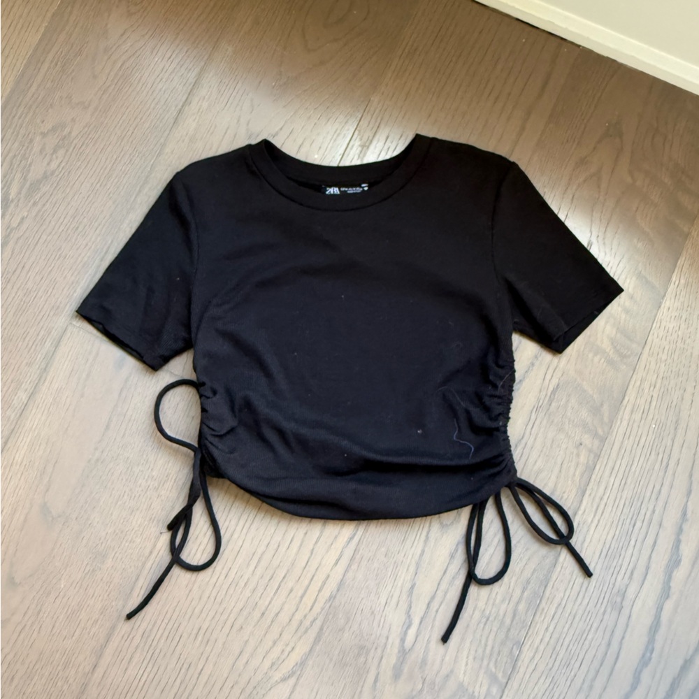 Zara Black Ribbed Side Tie Crop Top